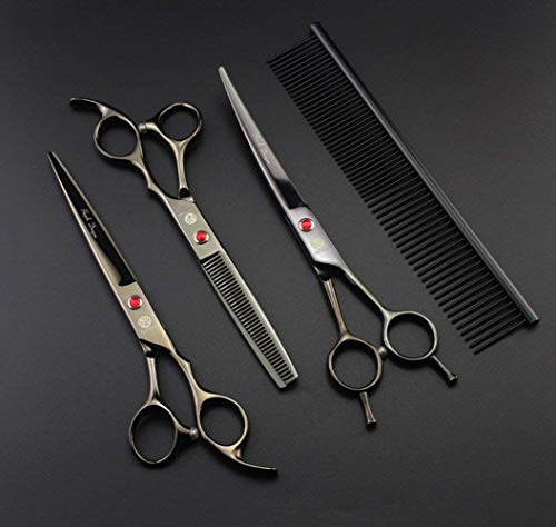 7" Dog Grooming Scissors Set with Rhinestone Accent (Bright Black)