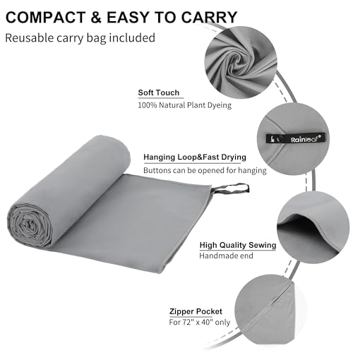 Microfiber Towel Quick Dry Camping & Travel & Gym Towel. Compact (Gray / 24.00" x 12.00")