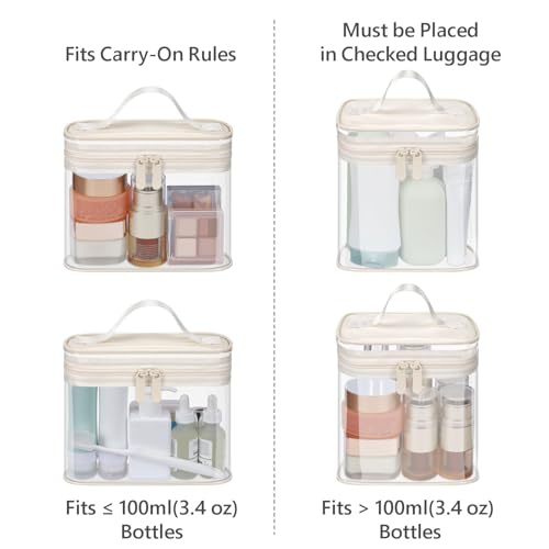 Clear Makeup Bag for Travel (Bright Beige / Mixed Size Series (1 Medium + 1 Large))