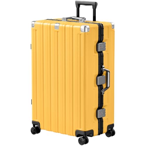 Zipperless Luggage 28inch Checked Hard Shell Suitcases with Wheels (Yellow / Large (28 Inch))