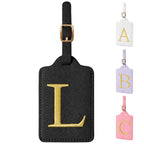 Personalized Initial Luggage Tags for Suitcase TSA Approved (Black Leather,glod Letter / L)