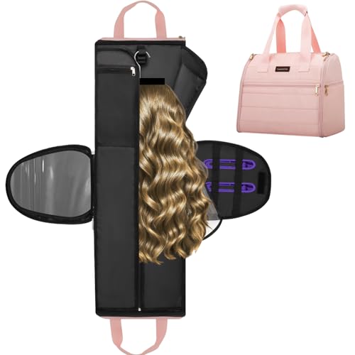 Wig Storage Bag Holds 3 Wigs Hair Tools Travel Bag Full (Pink / 12.6*11.02*11.61inch)