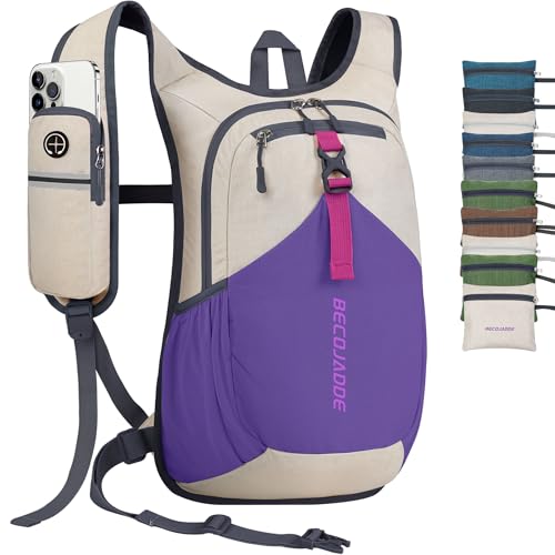 20L Small Hiking Backpack for Men Women Foldable Packable Back Pack Ultralight Hiking Daypack for Travel Camping Outdoor (Beige Purple / 20L)