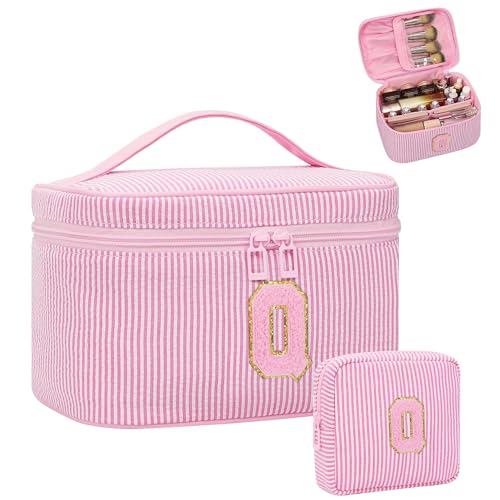 Personalized Initial Makeup Bag for Women Teen Girls (Pink 01)