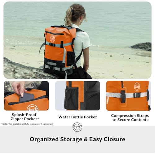 30/40/55L Waterproof Dry Backpack & Phone Case- X-Large Floating Dry Bag for Kayaking, Travel, Hiking, Fishing, Camping, Motorcycles & Beach, Heavy-Duty Roll Top Men/Women (Orange) (Orange / 40L)