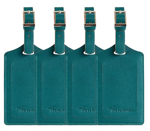 4 Pack Leather Luggage Tags for Suitcases Travel Labels (Summer Green)