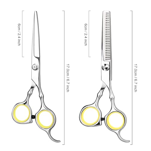 Hair Cutting Scissors Professional Home Haircutting Barber Salon Thinning Shears Kit with Comb and Case for Men (Yellow)