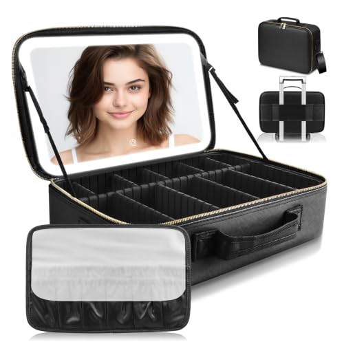 Professional Makeup Bag with LED Mirror (Black-Large / Hook&loop Detachable)