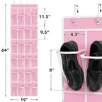 24 Pockets Clear Over the Door Shoe Organizer (Large Pockets / Pink)