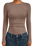 Womens Long Sleeve Shirts Basic Compression Tops Coffee Grey XL (X-Large / Coffee Grey)