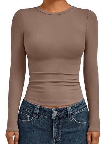 Womens Long Sleeve Shirts Basic Compression Tops Coffee Grey XL (X-Large / Coffee Grey)