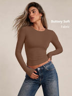 Womens Long Sleeve Shirts Basic Compression Tops Brown M (Medium / Brown)