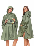 Unisex Rain Poncho Hooded Waterproof Raincoat for Adults Women (Army Green)