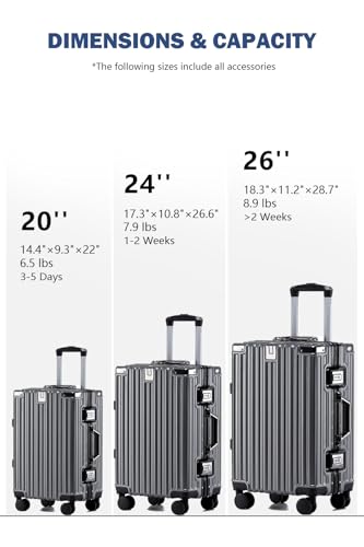 20 Inch Carry On Zipperless Luggage with Cup Holder (Gray (PC+Aluminum) / Carry on 20inch)