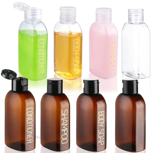 Travel Bottles for Toiletries 8PCS 3.4oz TSA Approved Containers (3.4oz 2-Color - 6 Labeled 2 Blank)
