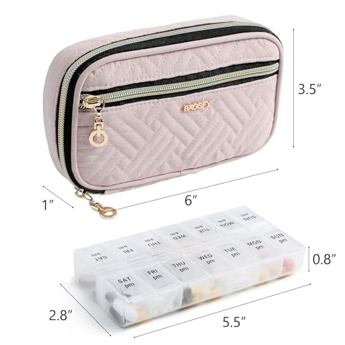 Travel Pill Organizer 2 Times a Day with Cute Fabric Pill Case (Piink / Small)