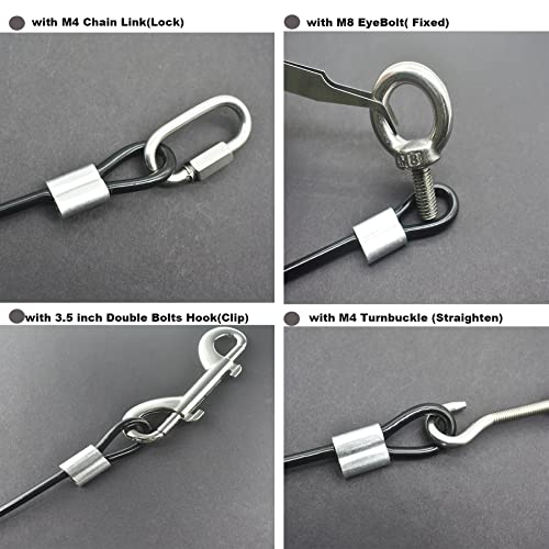 5 Pcs 4mm Wire 48 inch Vinyl Coated Stainless Steel Cable with Loops Short Wire Rope Lanyard Lock Security Chain Link for Outdoor Gates (4mm(T) x 48 in(L) 5PCS / Black)