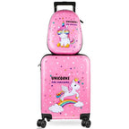 Kids Luggage and Backpack 18 Suitcase with Spinner Wheel Hard Case Travel 13 Backpack Girl Suitcase Set for Kids Travel Supplies (Unicorn Style / Pink)
