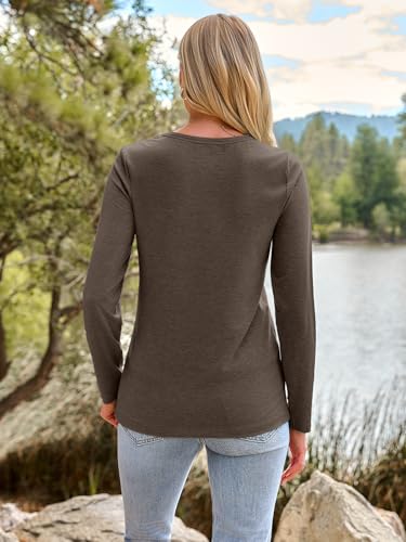 Long Sleeve Shirts for Women Casual Crewneck Tops Basic Tees (Medium / 01darkcoffee)