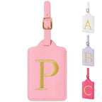Personalized Initial Luggage Tags for Suitcase (Pink Leather,glod Letter / P)