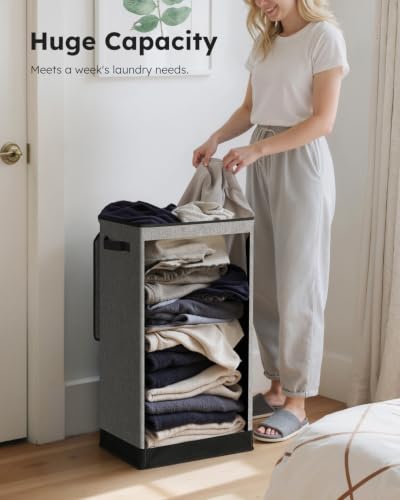 Slim Laundry Basket with Lid (Grey / 70L)