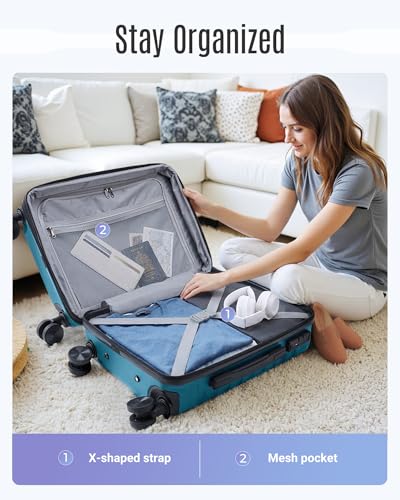 Luggage Sets 3 Pcs Suitcase with Wheels (Teal Blue / 3-Piece Set-20 Inch/24 Inch/28 Inch)