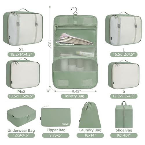 10 Set Packing Cubes Various Sizes Packing Organizer for Travel Accessories Luggage Carry On Suitcase (10-Matcha Green / 10 Set-full Mesh)