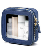 Clear Makeup Bag with Zipper Small Travel Cosmetic Case Navy Blue Mini Pouch for Purse Accessories Car Storgae Essentials Bag Purse Pouch Organizer Compact Small Clear Toiletry Bag for Traveling (Navy Blue / Mini Chic)