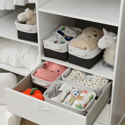 Storage Bins for Shelves (White & Black / Small -11.8Lx7.9Wx5.2H)