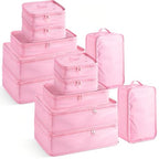 2 Packs Travel Packing Cubes 10 Pcs with Shoe Bags Pink (Pink)