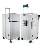 Super Large Aluminum Frame Zipperless Checked Luggage Front Pocket (B2-Silver / 30in)