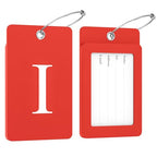 2 Pack Initial Luggage Tags for Suitcases Airplane Travel Essentials (Large I / Red)