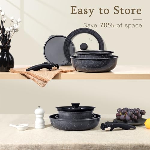21PCS Pots and Pans Set Nonstick Cookware Set with Detachable Handle (Dark Gray / 21PCS-Standard)