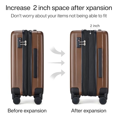 20 Inch Expandable Carry on Luggage 22x14x9 Airline Approved (20 Inch EXT / Brown)