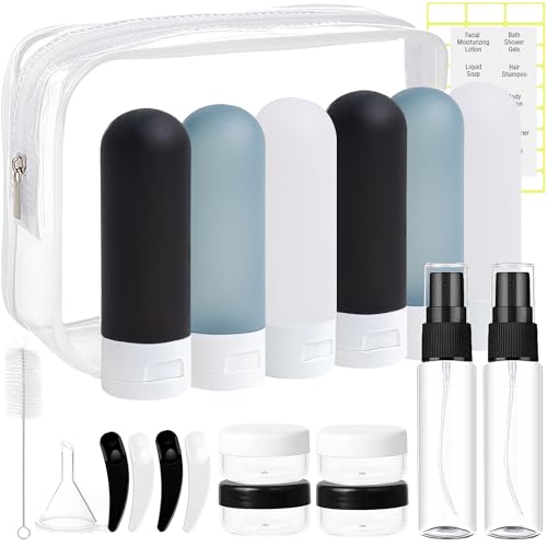 20 Pack Travel Bottles Set for Toiletries (dark blue & black & white)