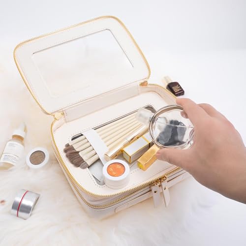 Large Clear Makeup Bags (Off-White / Dual Layer)