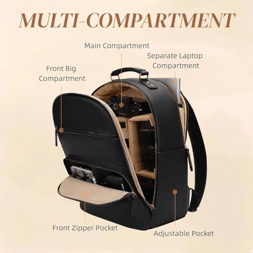 Camera Backpack Classic PU Leather for DSLR (Black / 20L)