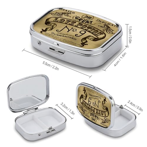 Metal 2 Compartment Pill Organizer Travel Friendly Portable Compact Pill Box Cute Pill Case to Hold Vitamins (No)