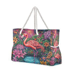 Large Beach Bags Totes Canvas Tote Shoulder Bag Soft Wave Water Resistant Bags for Gym Travel Daily Ocean (Flamingo Flowers)