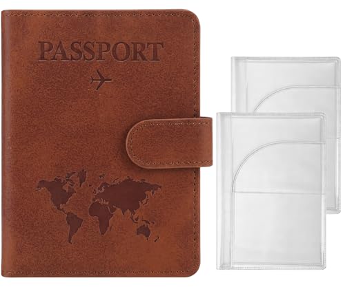3 Pack Passport Holder + 2 PVC Covers (Brown)