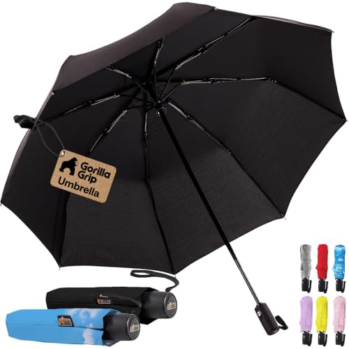Compact Travel Size Umbrella for Rain (Sky Blue Clouds + Black)