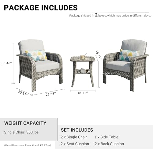 Patio Furniture Set (3 PCS Bistro Set / Light Grey)