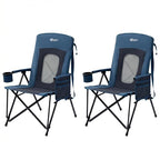 Oversized Folding High Back Portable Lawn Chairs for Adults Outdoor Camp Sports Hunting Fishing Backyard with Hard Armrest Cup Holder Carrying Strap (Blue 2 Packs / Mesh back)