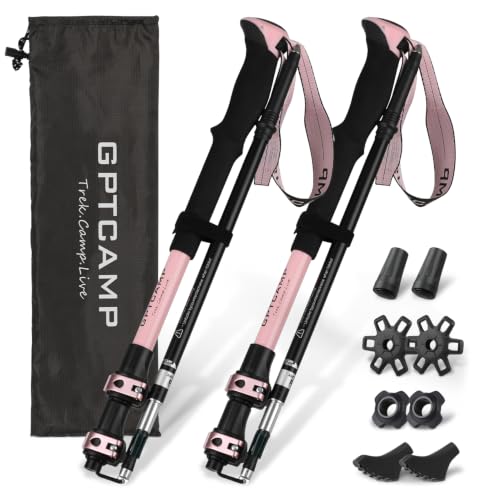 Aluminum Collapsible Trekking Poles with EVA Grips (Pink(2 Poles))