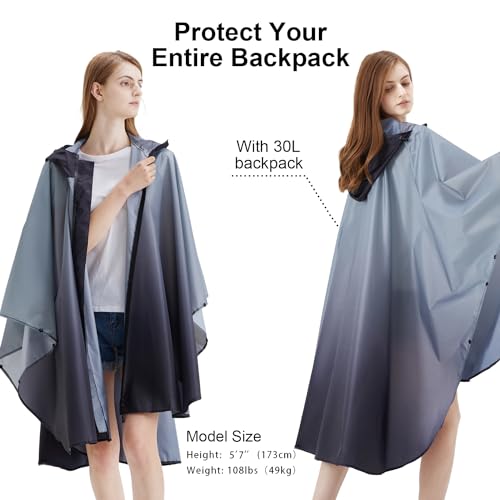 Rain Poncho Jacket Coat Hooded Zipper Style for Women (One Size / Gradient Gray)