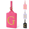 Personalized Rose Red Leather Initial Luggage Tags with Privacy Cover Name Card (Rose Leather,glod Letter / G)