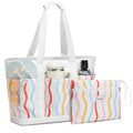 Beach Bag Waterproof Beach Tote Pool Bags for Women (Rainbow Wavy / 50L)