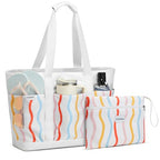 Beach Bag Waterproof Beach Tote Pool Bags for Women (Rainbow Wavy / 35L)