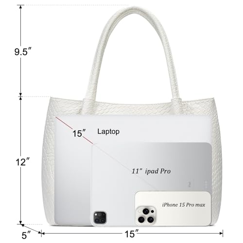 Tote Bag for Women Vegan Leather Shoulder Purse Trendy Travel Bag (White02)