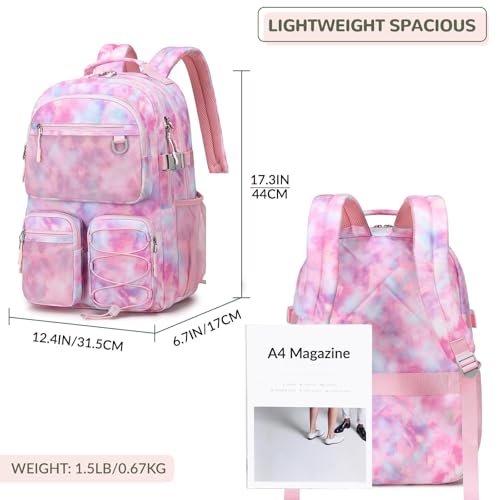 Multi Pocket Backpack for School College Travel (Pink Galaxy)